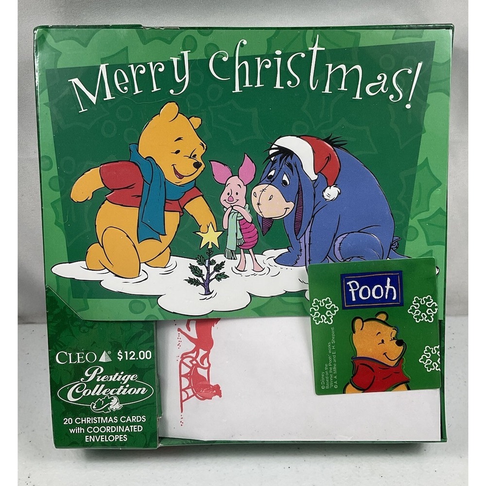 Vintage 1998 Disney Winnie the Pooh Christmas Cards Cleo Prestige Set of 20 NEW